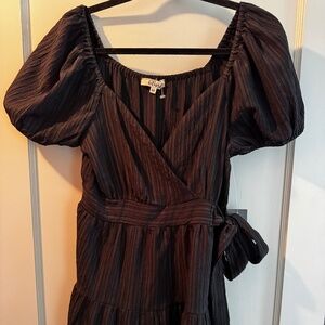 NWT black mini dress with side tie, puff sleeves size M